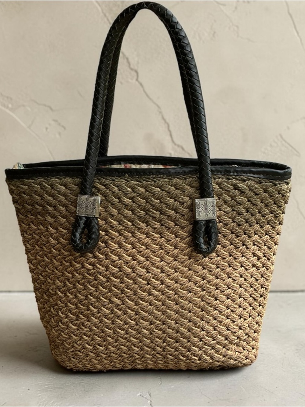 Woven Straw Tote Ego Neutral Market Beach Summer Satchel Lined